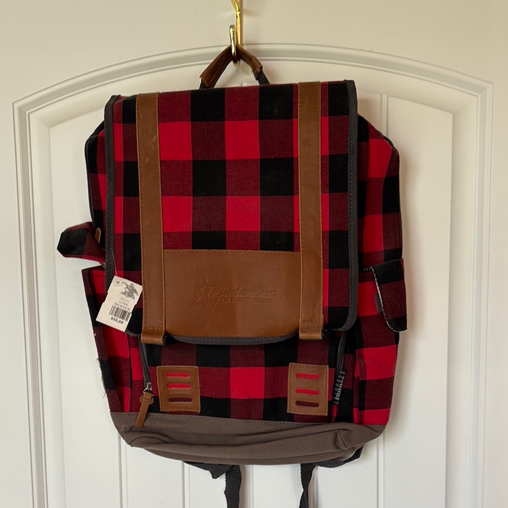 Timberland Red and Black Backpack with Rustic Charm BUDWEISER